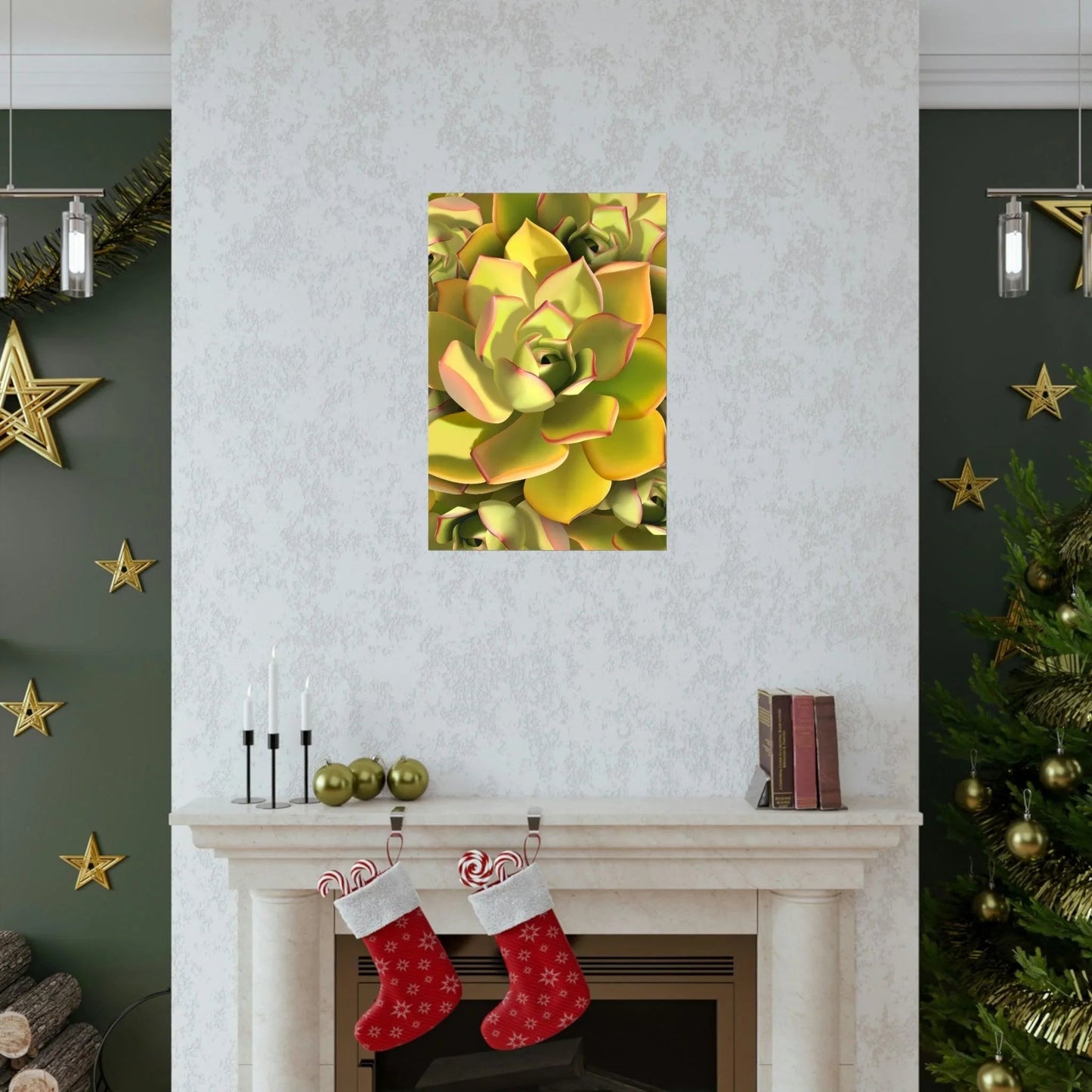 Noble Aeonium Succulent Pattern Botanical Print – Unframed Wall Art