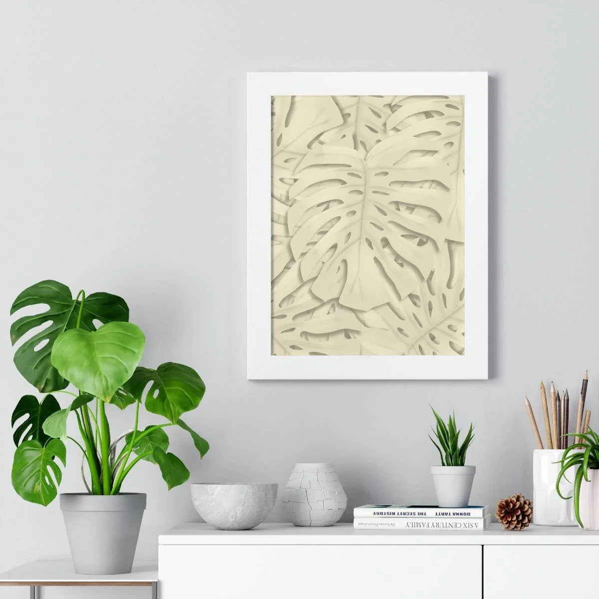 Beige Monstera Framed Print – Botanical Wall Art