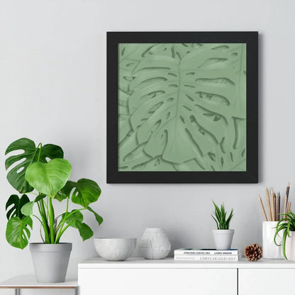 Sage Green Monstera Framed Print – Botanical Wall Art