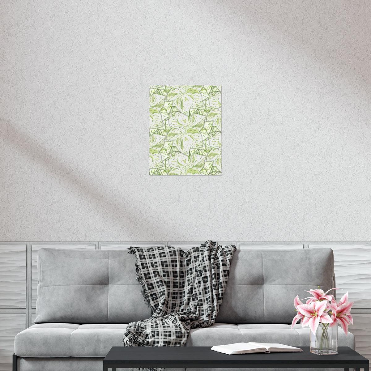 Snow Queen Pothos Pattern Botanical Print – Unframed Wall Art