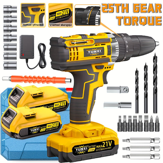 21V Multi-function Impact Drill Set Wireless Power w/ Battery And Quick Charger