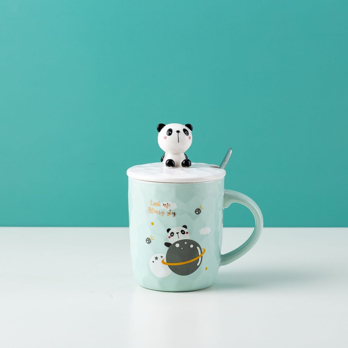 Three-dimensional Ceramic Cup With Lid Spoon