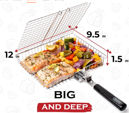 Portable Stainless Steel Folding Grill Basket BBQ Grill Bask