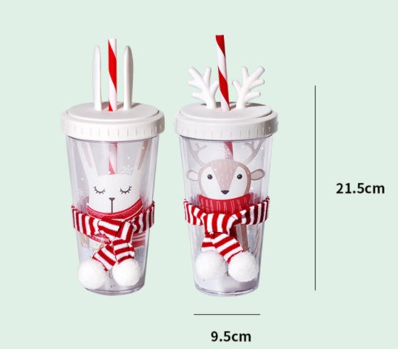Warm Hand Guard Flat Cover Straw Double Layer Plastic Cup
