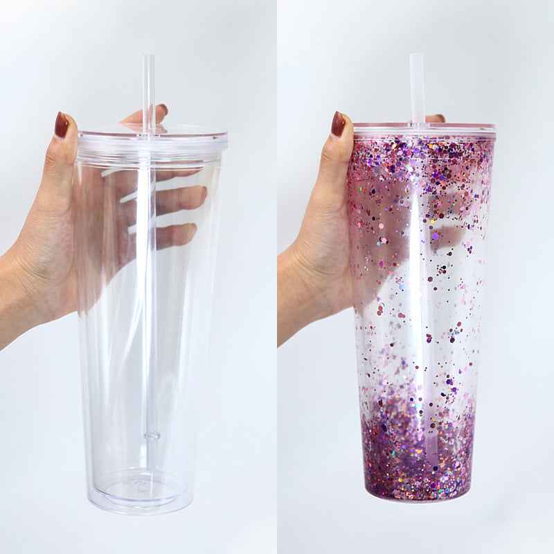 Double-layer Punch 24oz Flat Lid Acrylic Plastic Cup DIY Bottom Punch With Plug