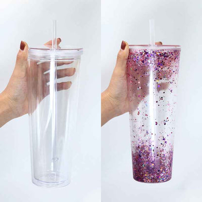 Double-layer Punch 24oz Flat Lid Acrylic Plastic Cup DIY Bottom Punch With Plug