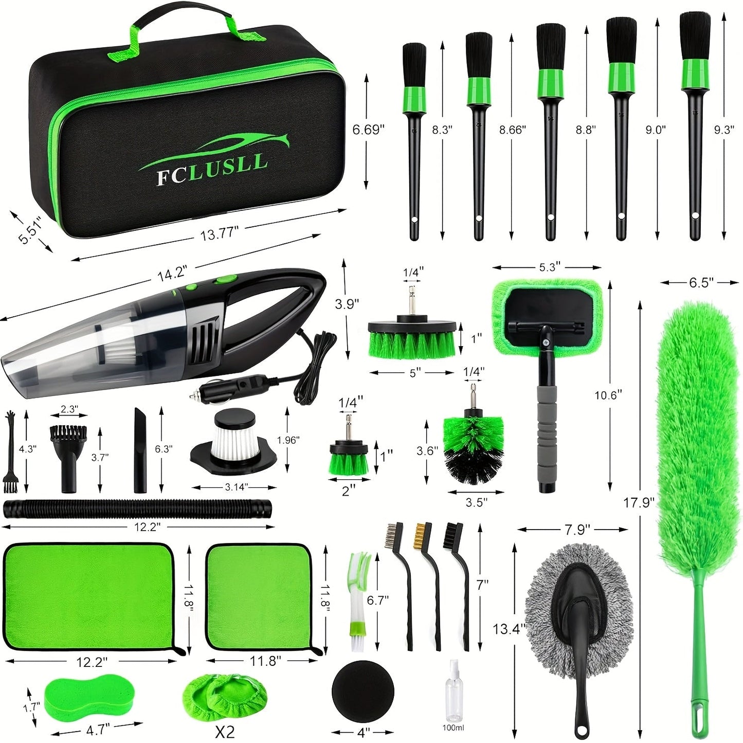 Car Full Interior & Exterior Cleaning Detailing Kit w/ Vacuum, Windshield Cleaner, Drill Brush Kit & More