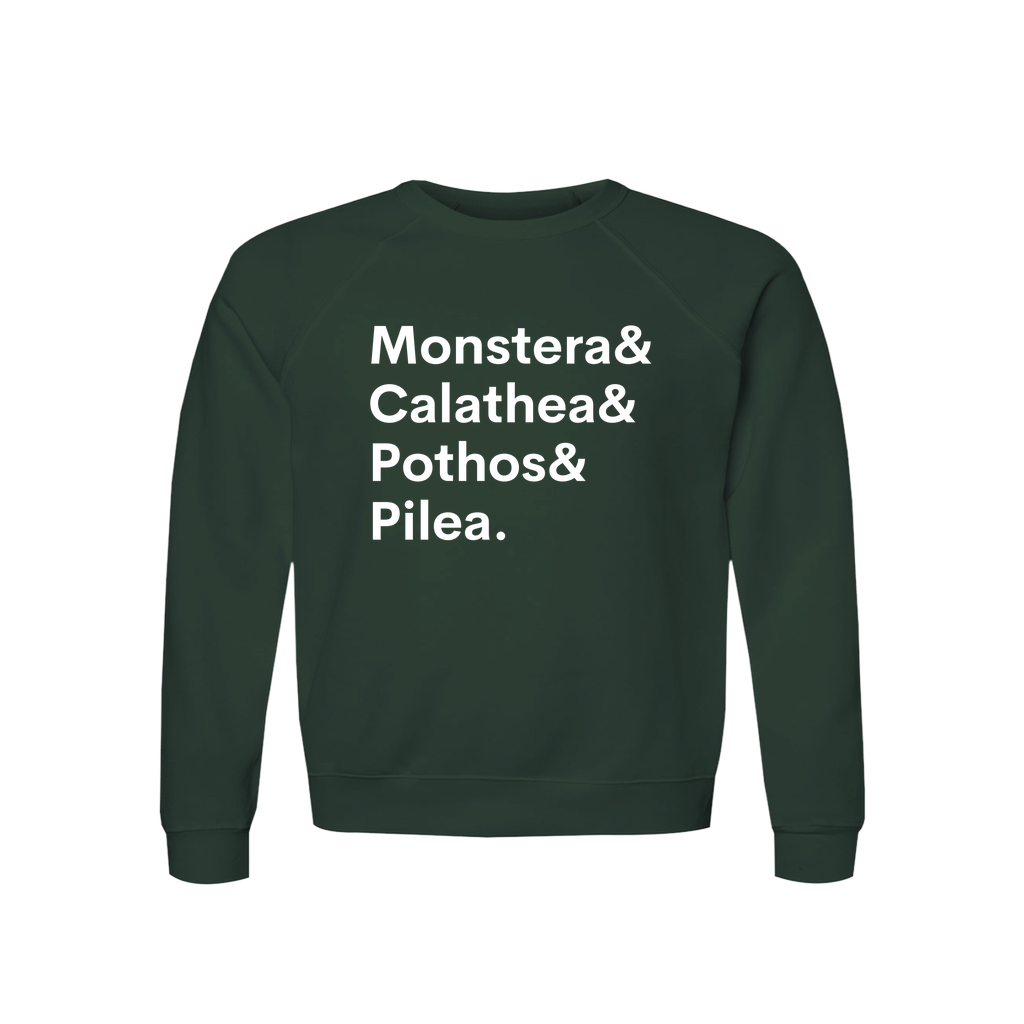 Monstera, Calathea, Pothos & Pilea Plant Lover Sweatshirt – Organic Cotton Raglan