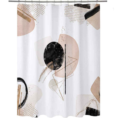 Modern Retro Neutral Waterproof Shower Curtain Set - Abstract Geometric Waffle Weave Fabric for Minimalist Bath Decor