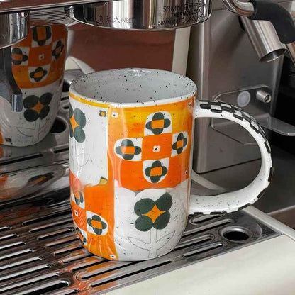 Vintage Underglaze Ink Dot Chessboard Ceramic Mug