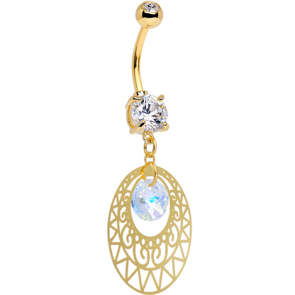 Handcrafted Anodized Ovid Filigree Dangle Belly Ring Created with Crystals