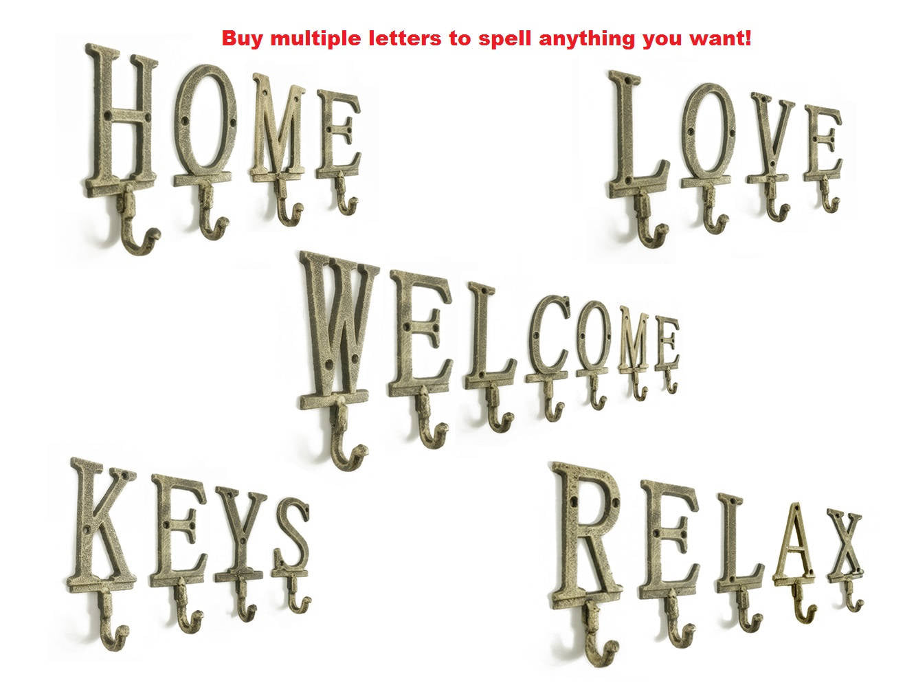 Rustic Gold Cast Iron Letter J Alphabet Wall Hook 6""