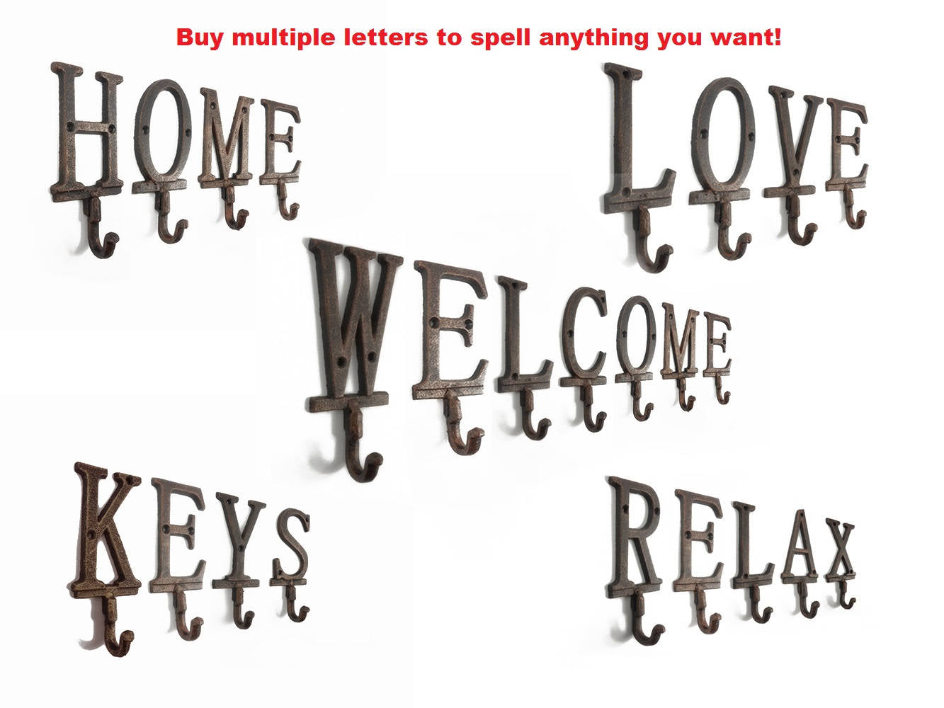 Rustic Copper Cast Iron Letter B Alphabet Wall Hook 6""