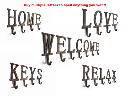 Rustic Copper Cast Iron Letter B Alphabet Wall Hook 6""