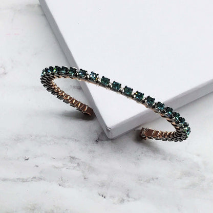 Wire Wrapped Turquoise Crystal Tennis Bangle Bracelet