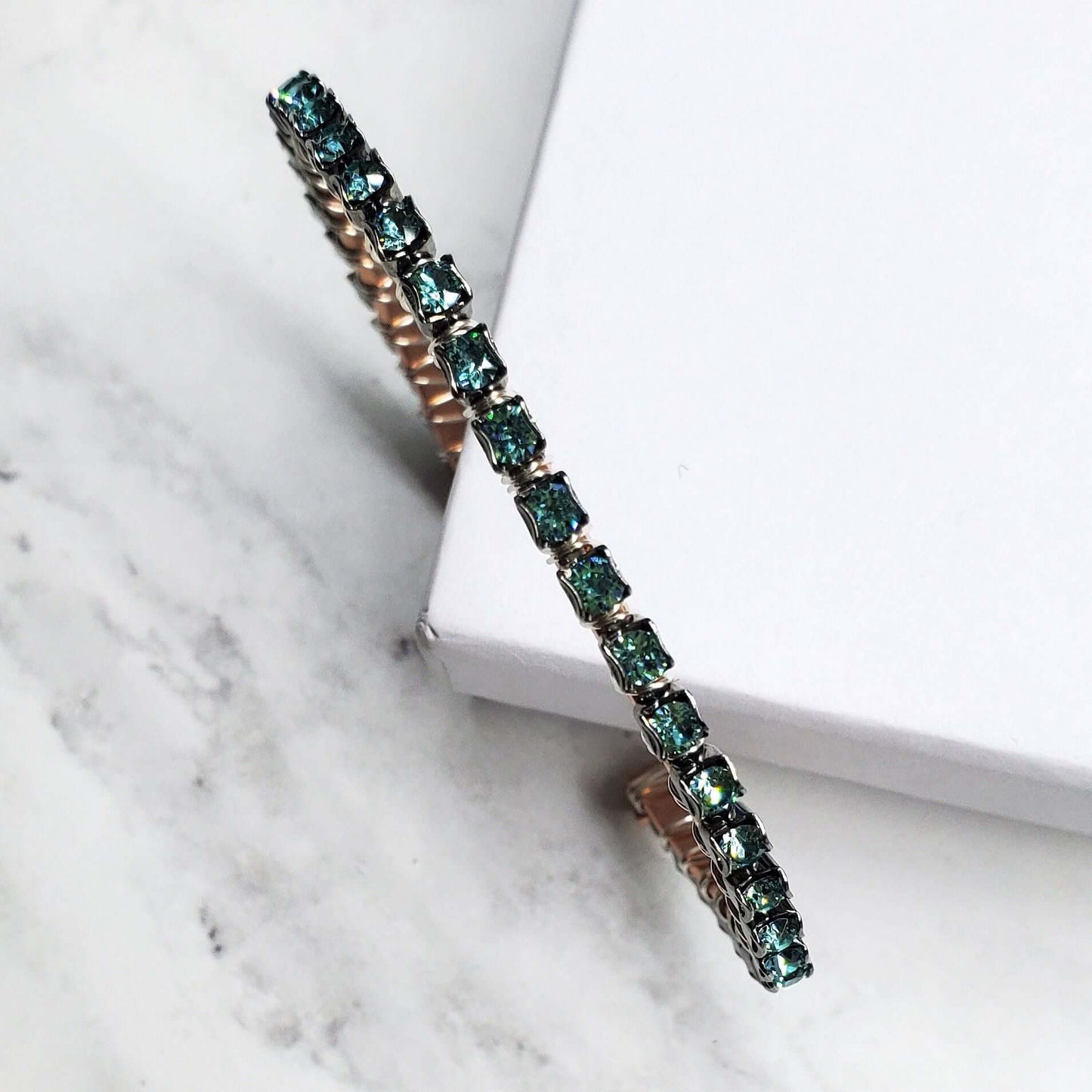 Wire Wrapped Turquoise Crystal Tennis Bangle Bracelet