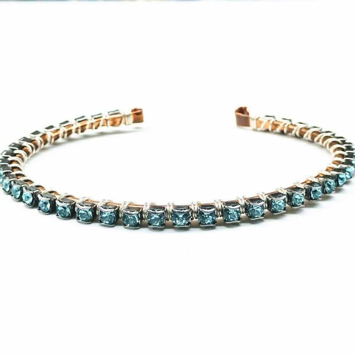 Wire Wrapped Turquoise Crystal Tennis Bangle Bracelet