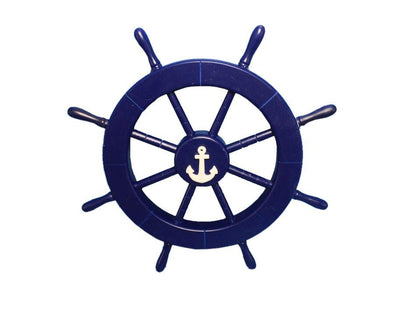 Dark Blue Decorative Ship Wheel with Anchor 18""