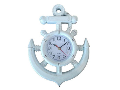 Whitewashed Ship Wheel and Anchor Wall Clock 15""
