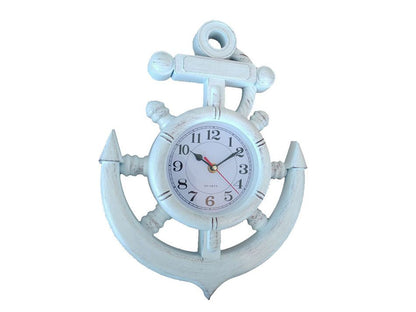 Whitewashed Ship Wheel and Anchor Wall Clock 15""