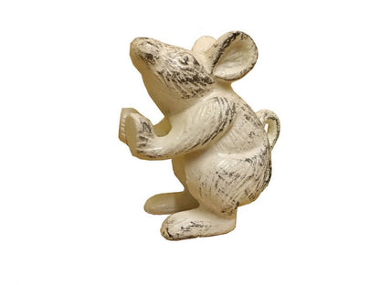 Whitewashed Cast Iron Mouse Door Stopper 5""