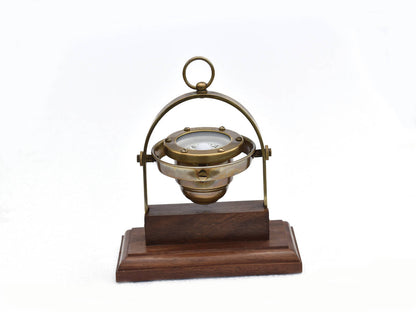 Antique Brass Desk Gimbal Compass 8""