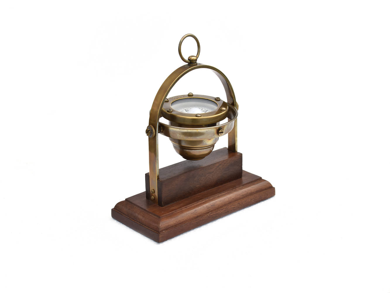 Antique Brass Desk Gimbal Compass 8""
