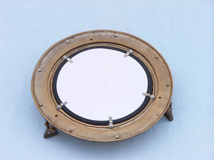 Antique Brass Decorative Ship Porthole Mirror 15""