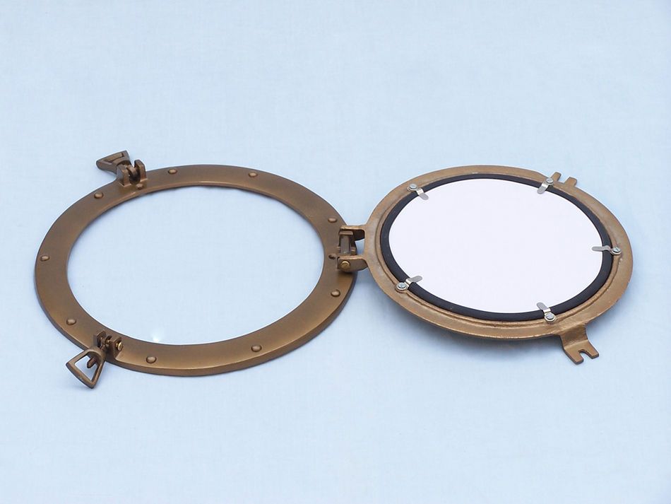Antique Brass Decorative Ship Porthole Mirror 15""