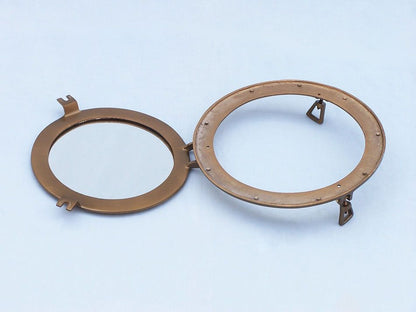 Antique Brass Decorative Ship Porthole Mirror 15""
