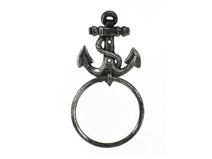 Antique Silver Cast Iron Anchor Towel Holder 8.5""