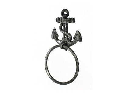 Antique Silver Cast Iron Anchor Towel Holder 8.5""