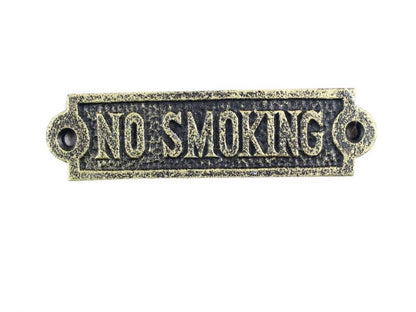Antique Gold Cast Iron No Smoking Sign 6""