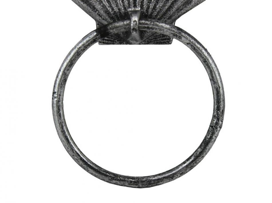 Antique Silver Cast Iron Seashell Towel Holder 8.5""