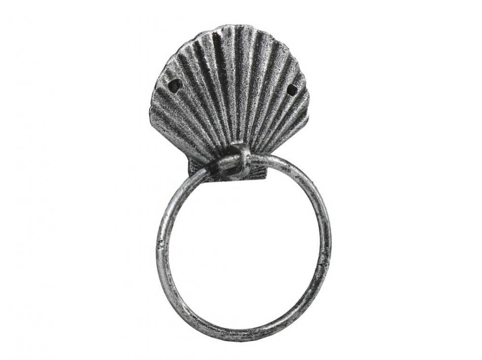 Antique Silver Cast Iron Seashell Towel Holder 8.5""