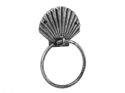 Antique Silver Cast Iron Seashell Towel Holder 8.5""