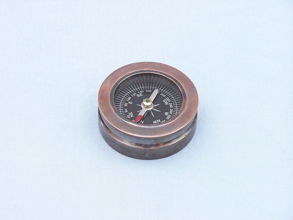 Antique Copper Paperweight Compass with Rosewood Box 3""