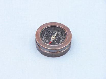 Antique Copper Paperweight Compass with Rosewood Box 3""
