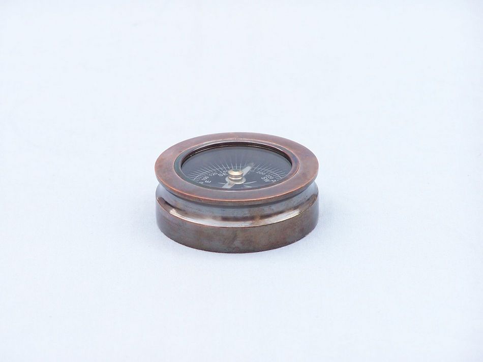 Antique Copper Paperweight Compass with Rosewood Box 3""