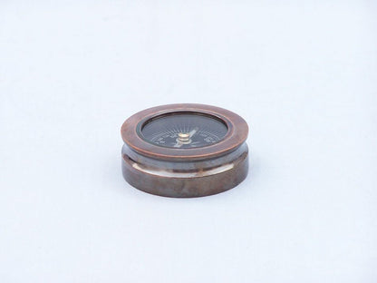 Antique Copper Paperweight Compass with Rosewood Box 3""