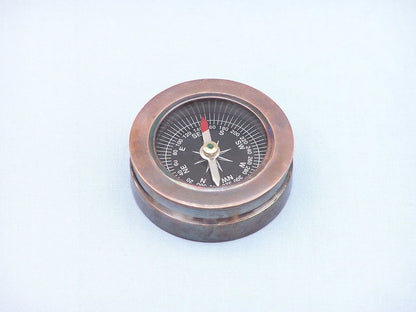 Antique Copper Paperweight Compass with Rosewood Box 3""