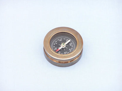 Antique Brass Paperweight Compass with Rosewood Box 3""