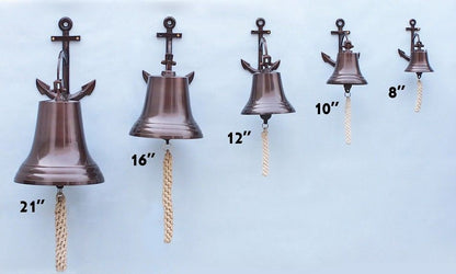 Antique Copper Hanging Anchor Bell 8""