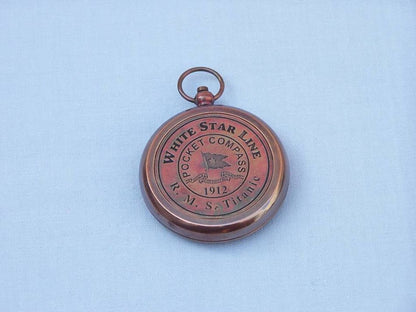 Antique Copper RMS Titanic White Star Lines Pocket Compass 3""
