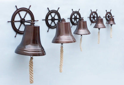 Antique Copper Hanging Ship Wheel Bell 8""