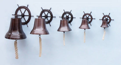 Antique Copper Hanging Ship Wheel Bell 8""