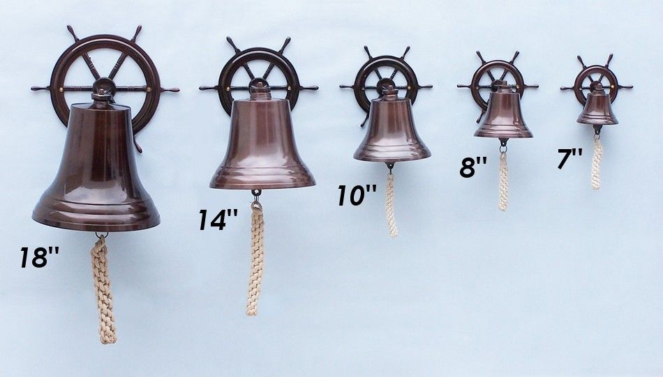 Antique Copper Hanging Ship Wheel Bell 8""