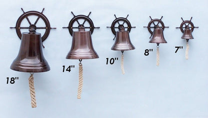 Antique Copper Hanging Ship Wheel Bell 8""