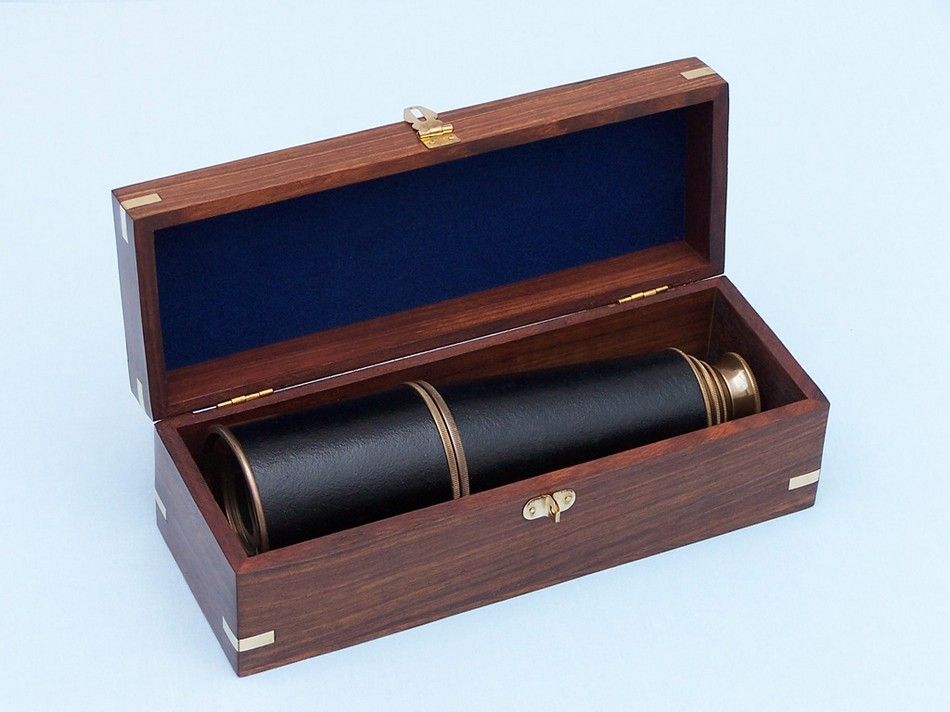 Deluxe Class Admiral's Antique Copper Leather Spyglass Telescope 27"" with Rosewood Box