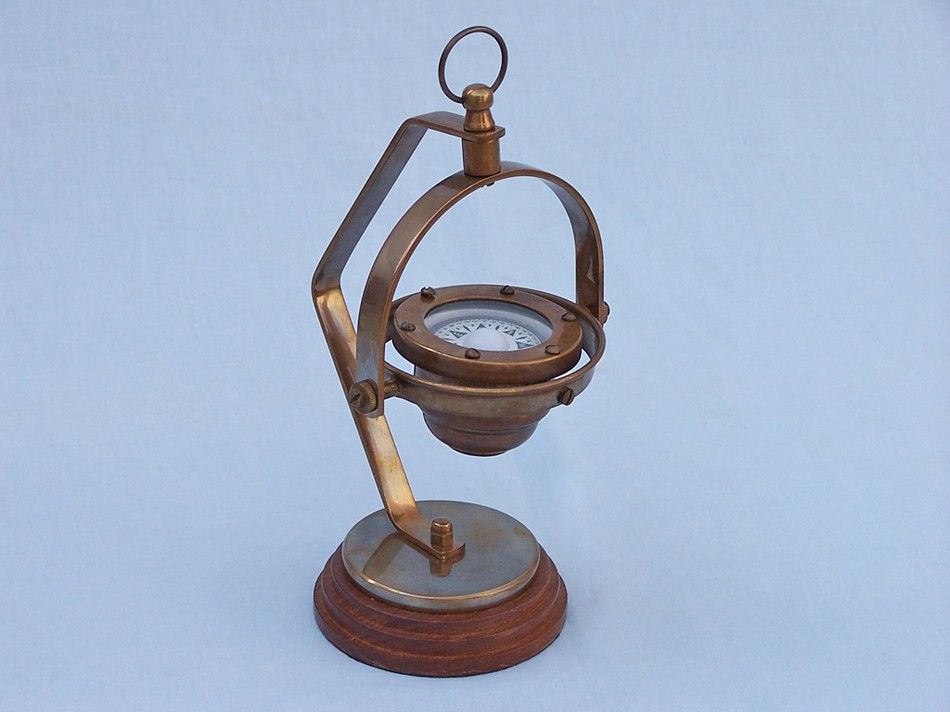 Antique Brass Hanging Compass 8""